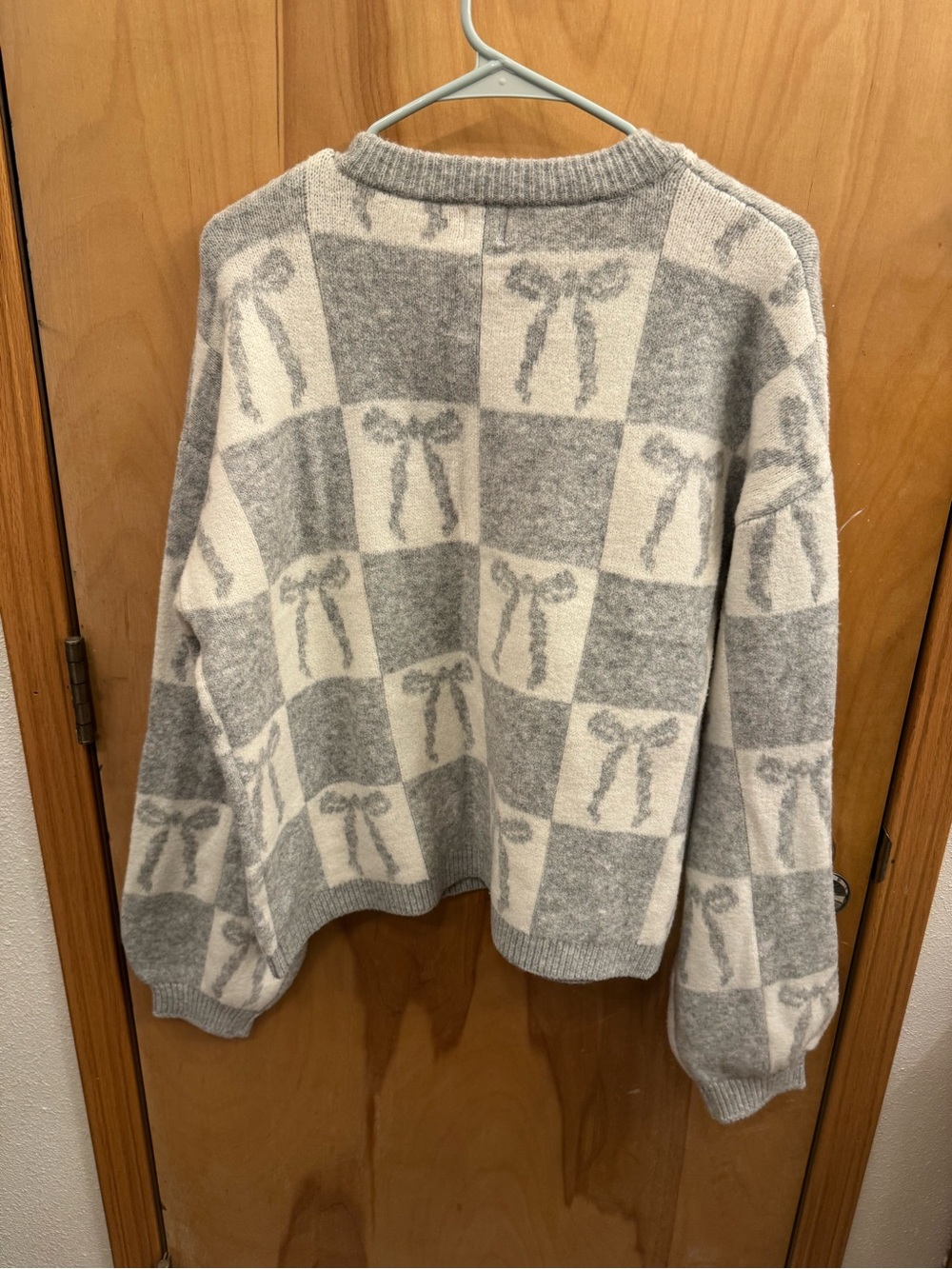 a new day Gray & Cream Bow Checker Knit Crew Sweater - Picture 3 of 3